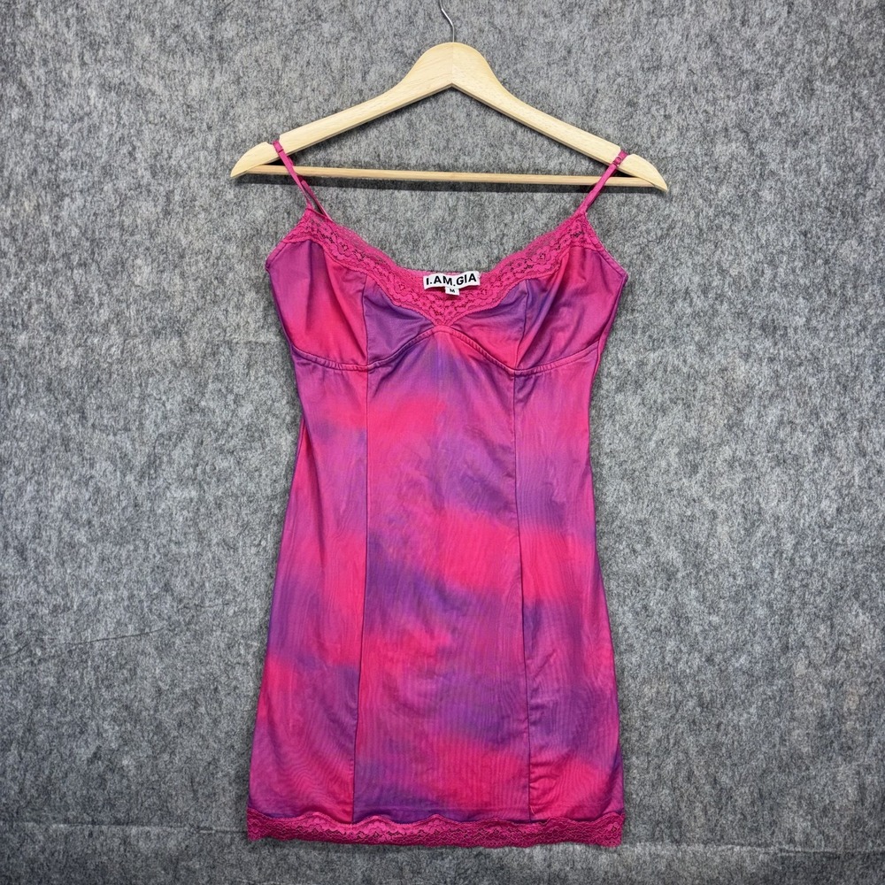 I Am Gia Cami Mini Dress Women's Medium Pink Purple Ombre Lace Lingerie